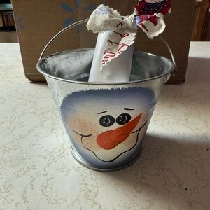 Snowman Metal Bucket with Handle
